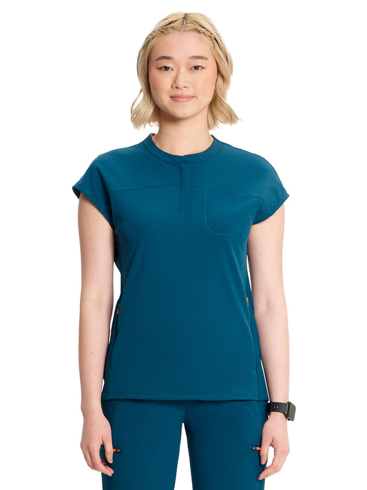 Women's Henley Scrub Top - IN622A - Caribbean Blue