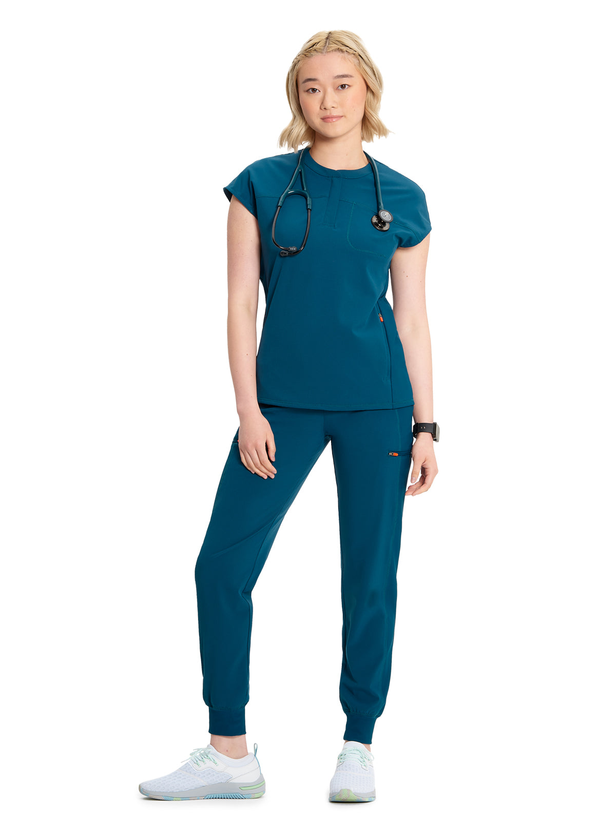 Women's Henley Scrub Top - IN622A - Caribbean Blue