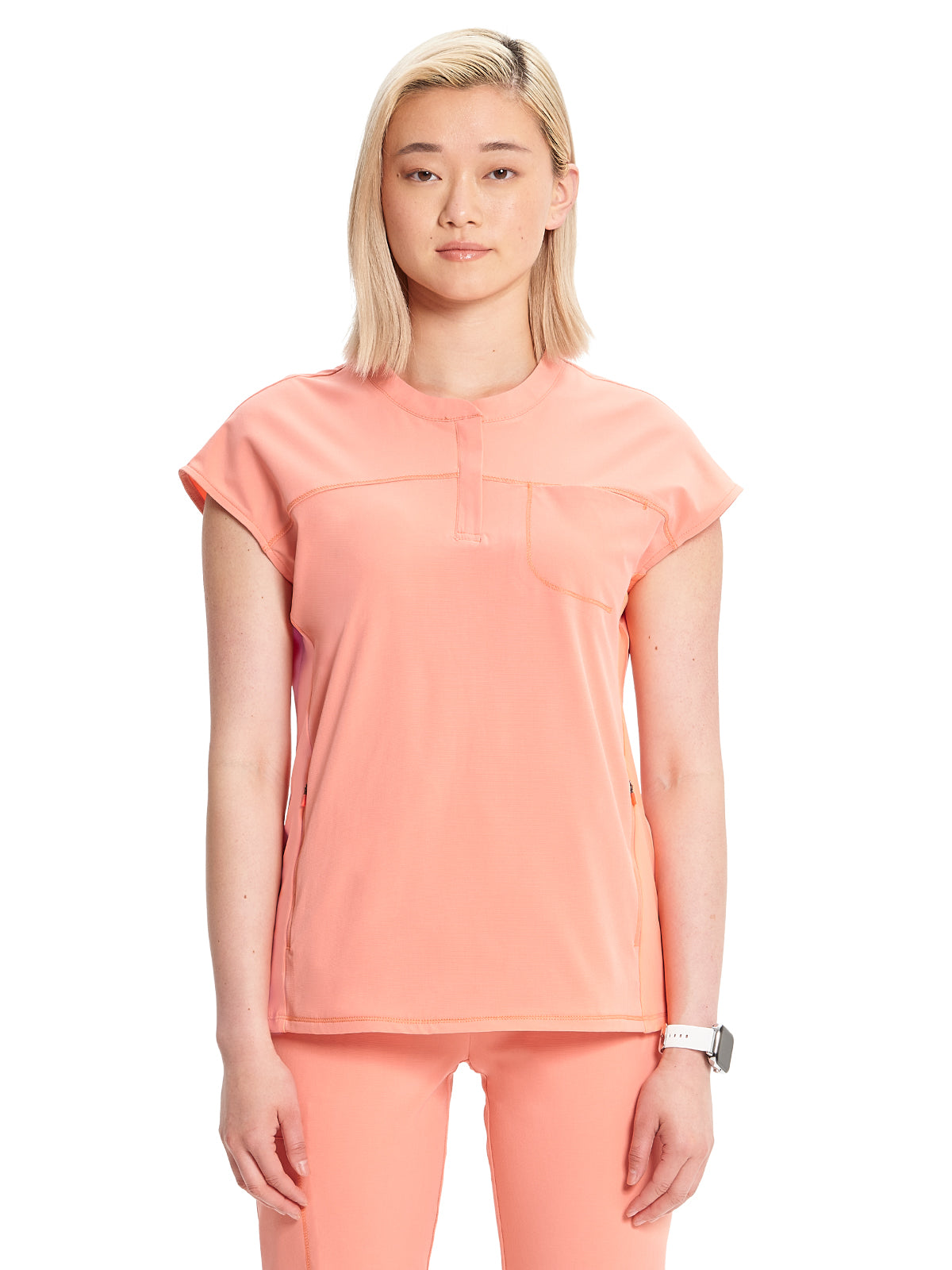 Women's Henley Scrub Top - IN622A - Electric Coral