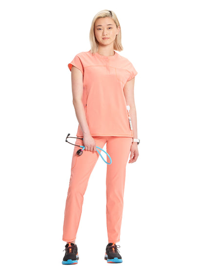 Women's Henley Scrub Top - IN622A - Electric Coral