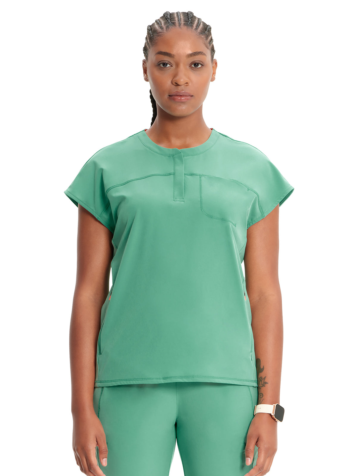 Women's Henley Scrub Top - IN622A - Matcha Latte