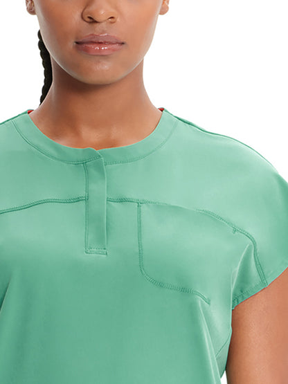 Women's Henley Scrub Top - IN622A - Matcha Latte