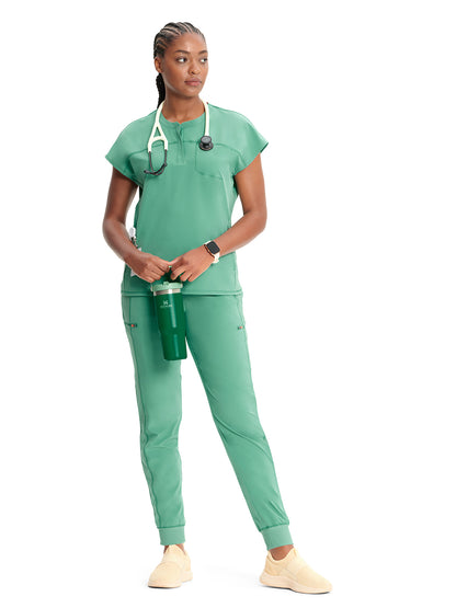 Women's Henley Scrub Top - IN622A - Matcha Latte