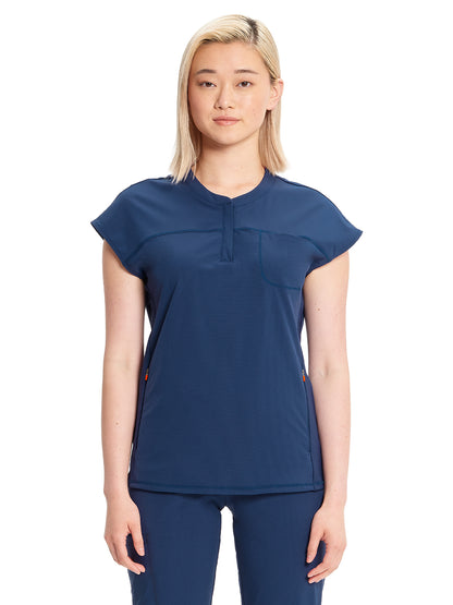 Women's Henley Scrub Top - IN622A - Navy