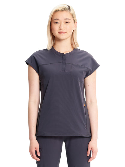 Women's Henley Scrub Top - IN622A - Pewter