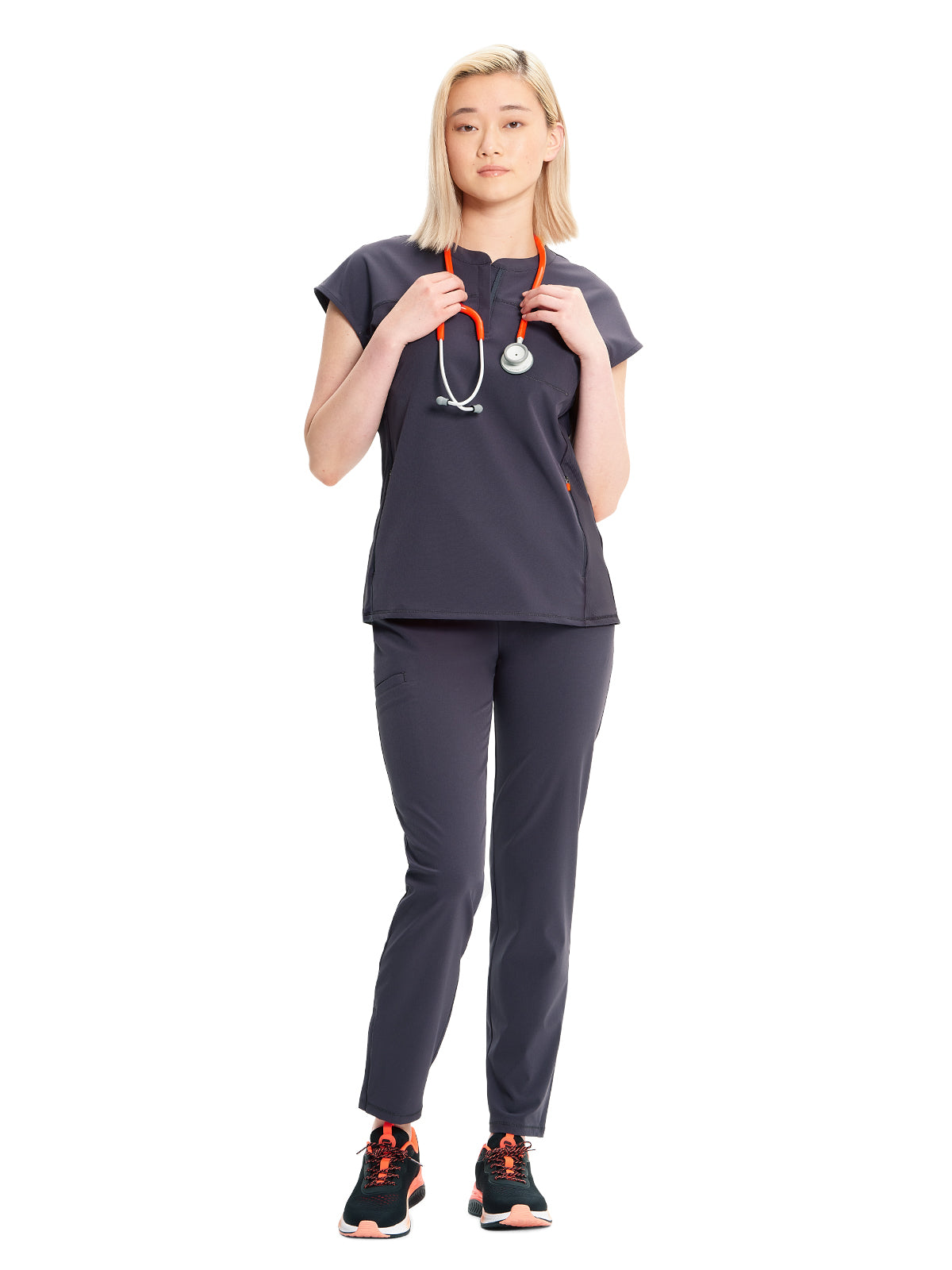 Women's Henley Scrub Top - IN622A - Pewter