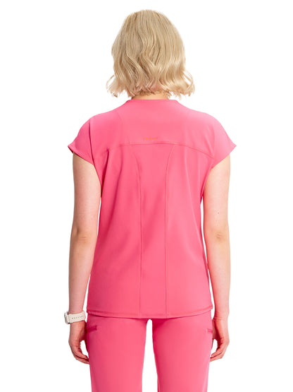 Women's Henley Scrub Top - IN622A - Power Pink