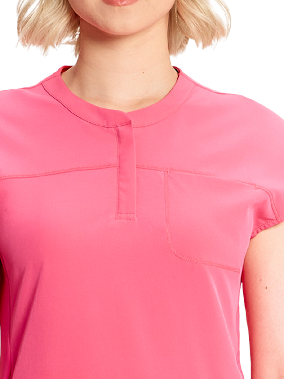 Women's Henley Scrub Top - IN622A - Power Pink