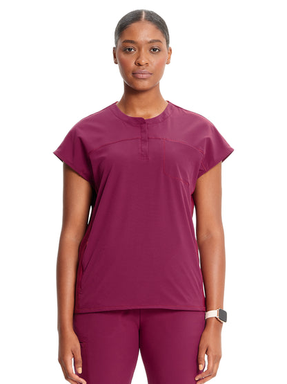 Women's Henley Scrub Top - IN622A - Wine