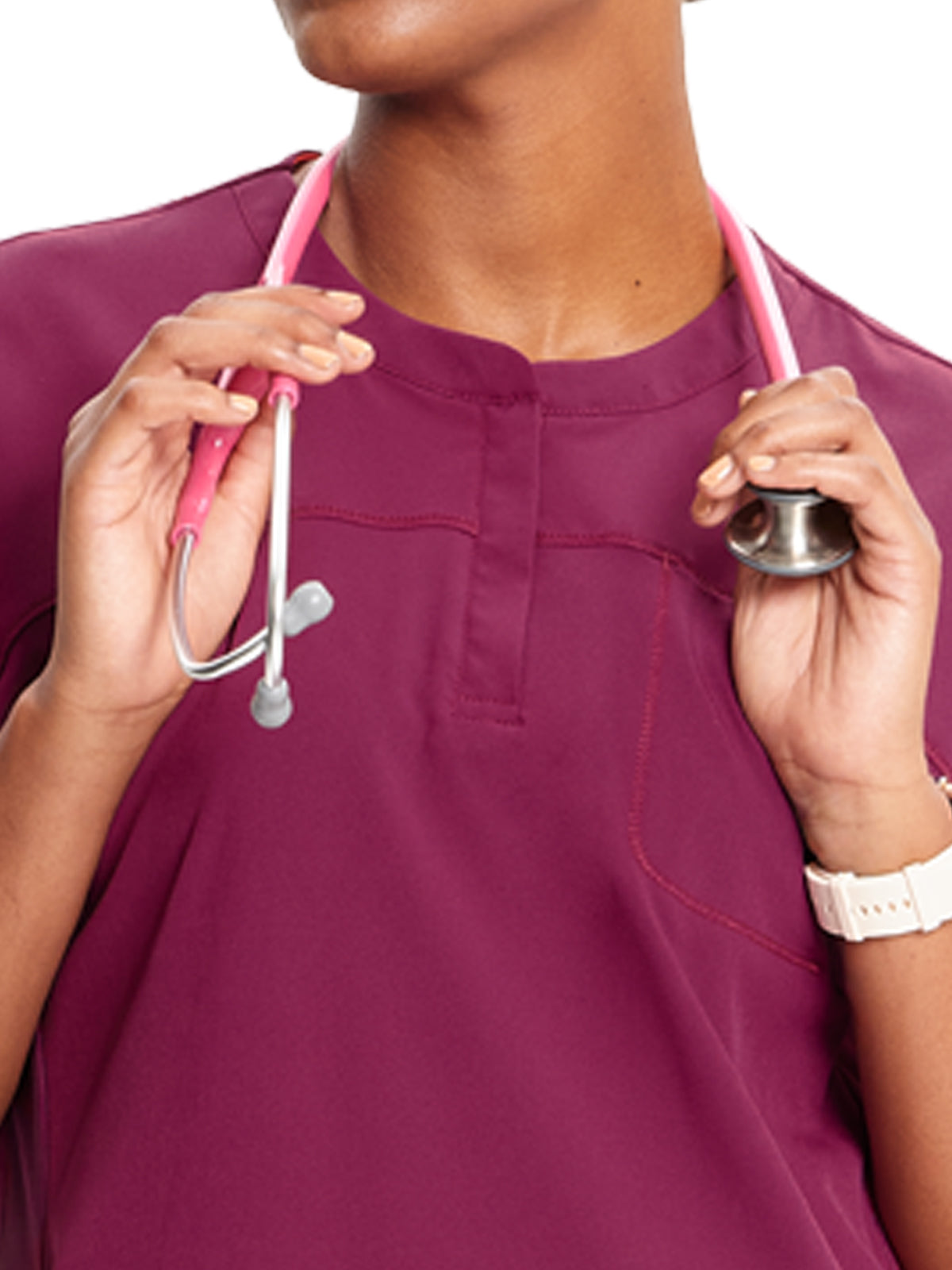 Women's Henley Scrub Top - IN622A - Wine