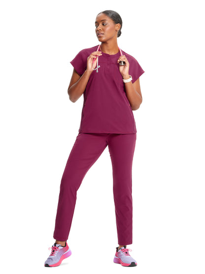 Women's Henley Scrub Top - IN622A - Wine