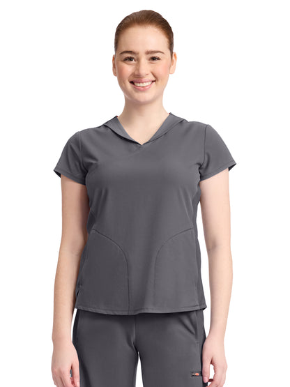 Women's 2-Pocket Mock-Wrap V-Neck Top - IN635A - Pewter