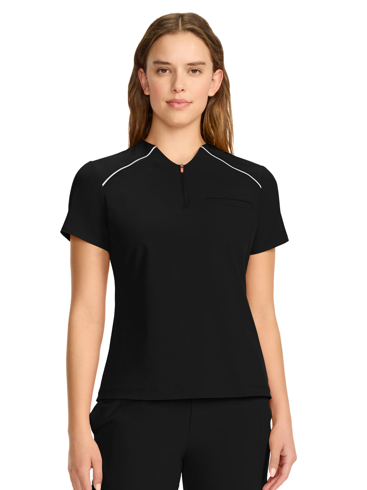 Women's 1-Pocket Henley Top - IN644A - Black