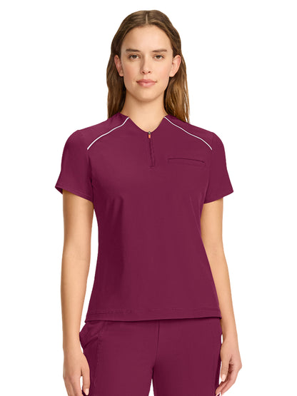 Women's 1-Pocket Henley Top - IN644A - Wine