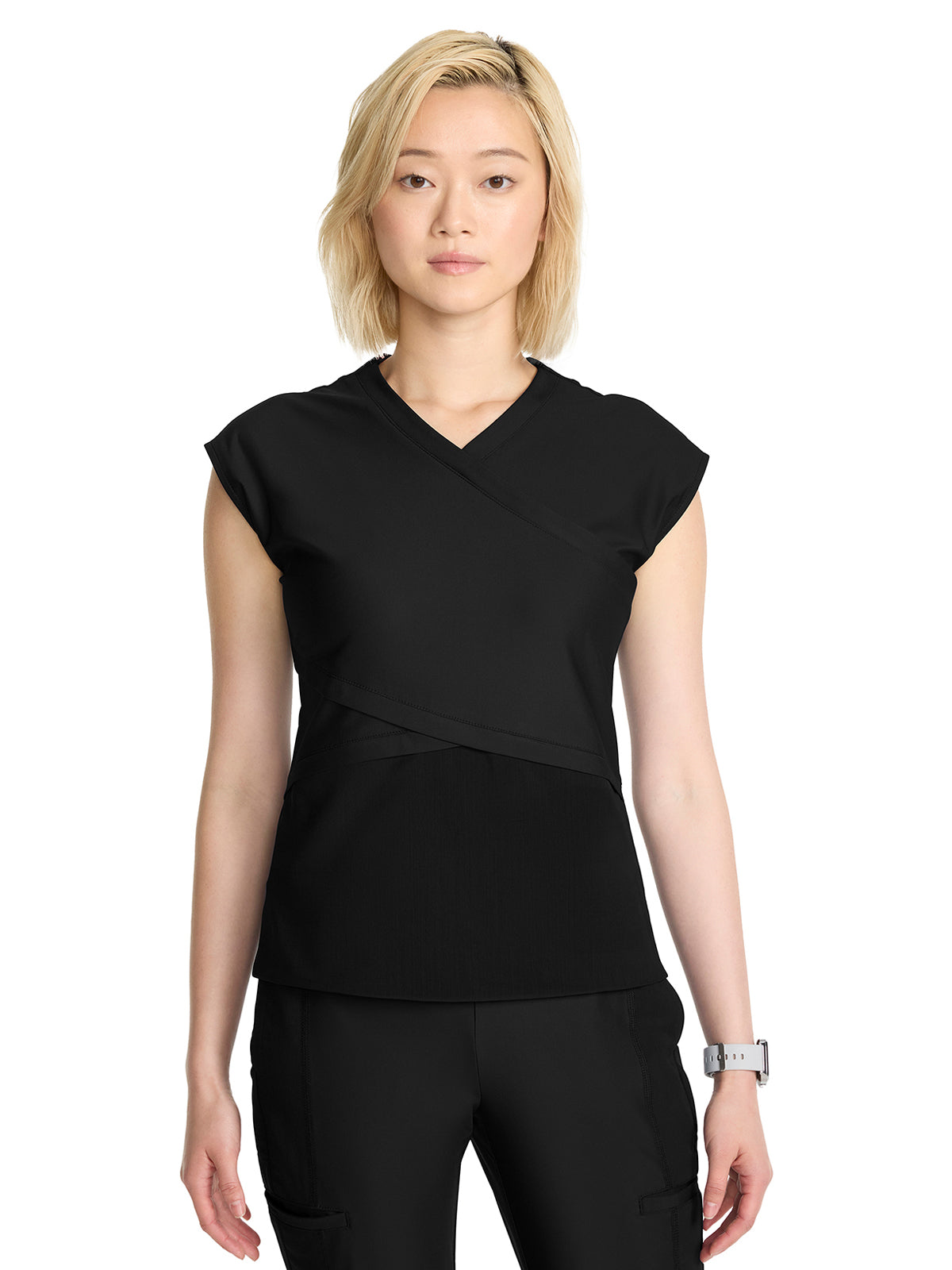 Women's 2-Pocket V-Neck Top - IN645A - Black