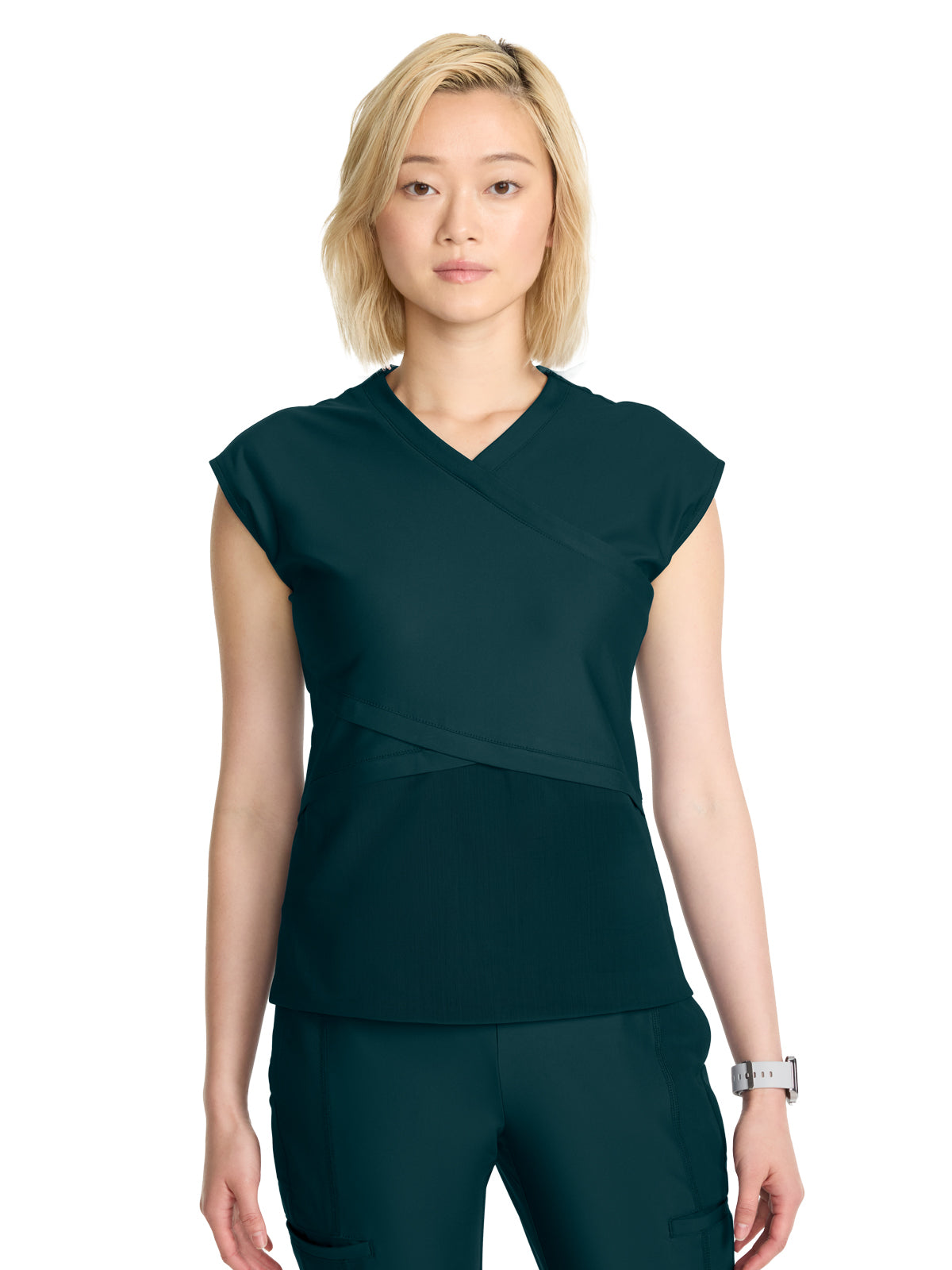 Women's 2-Pocket V-Neck Top - IN645A - Caribbean Blue