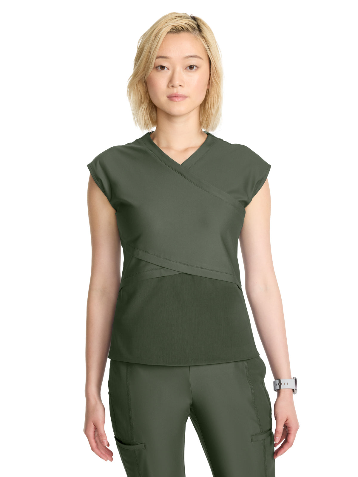Women's 2-Pocket V-Neck Top - IN645A - Sap Green