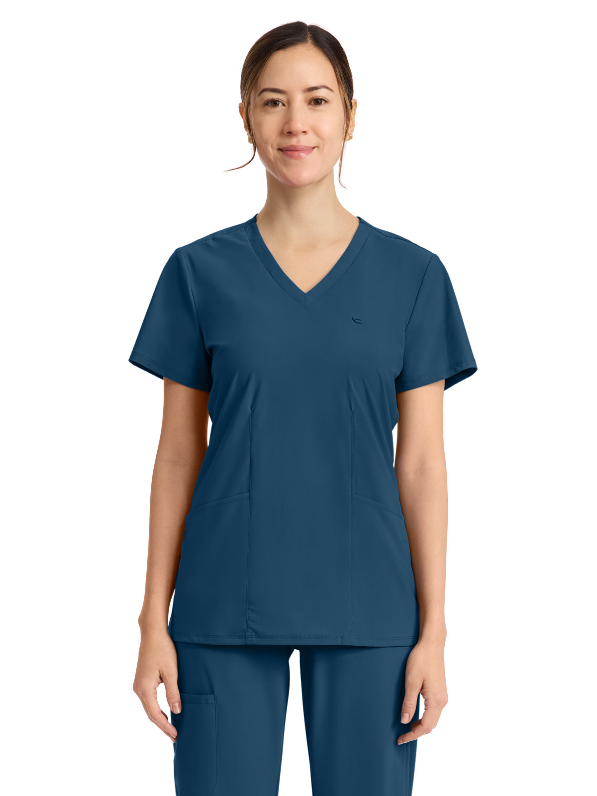 Women's 2-Pocket V-Neck Top - IN647A - Caribbean Blue