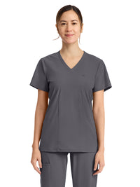 Women's 2-Pocket V-Neck Top - IN647A - Pewter