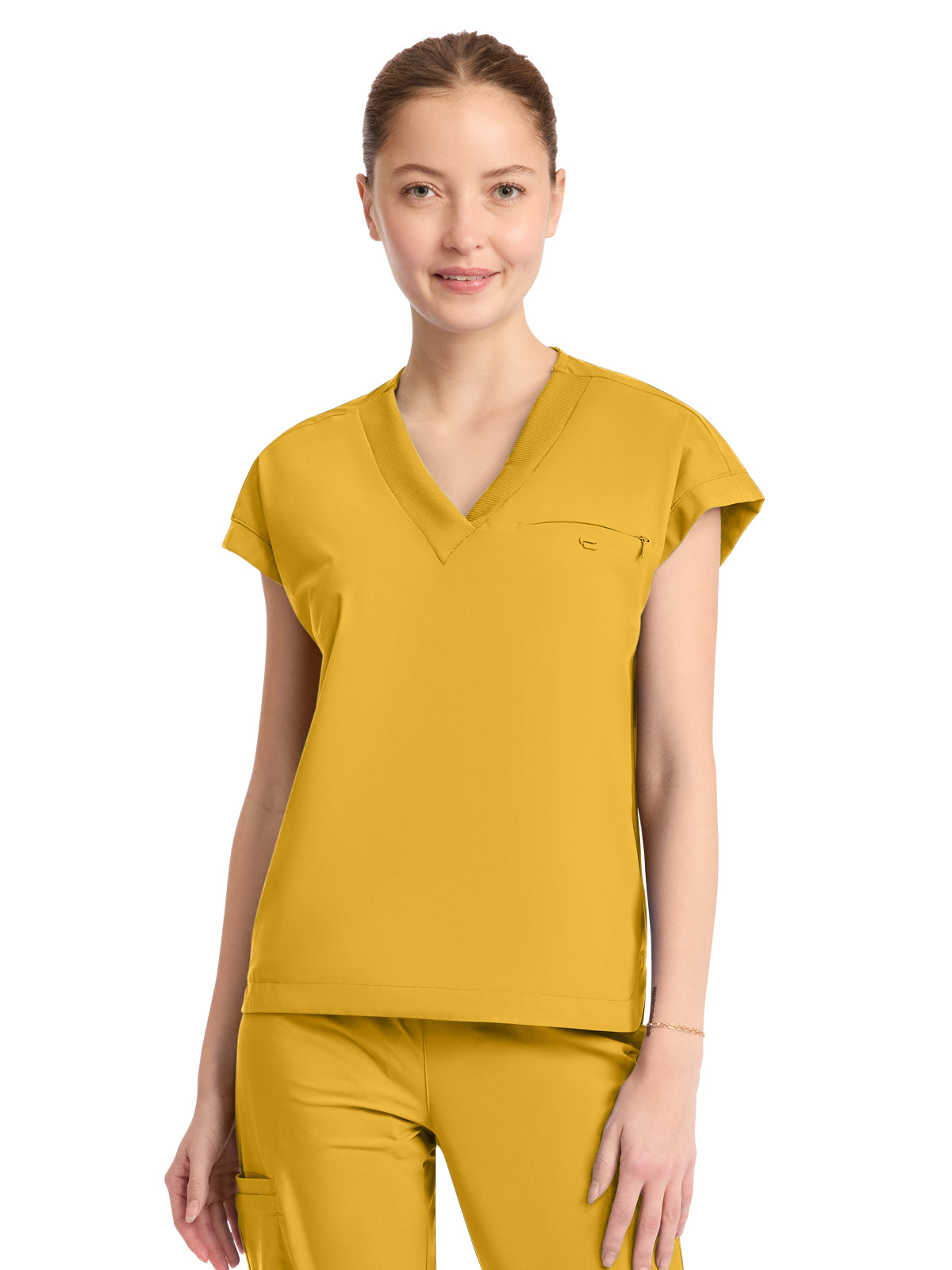 Women's 1-Pocket V-Neck Top - IN650A - Butterscotch
