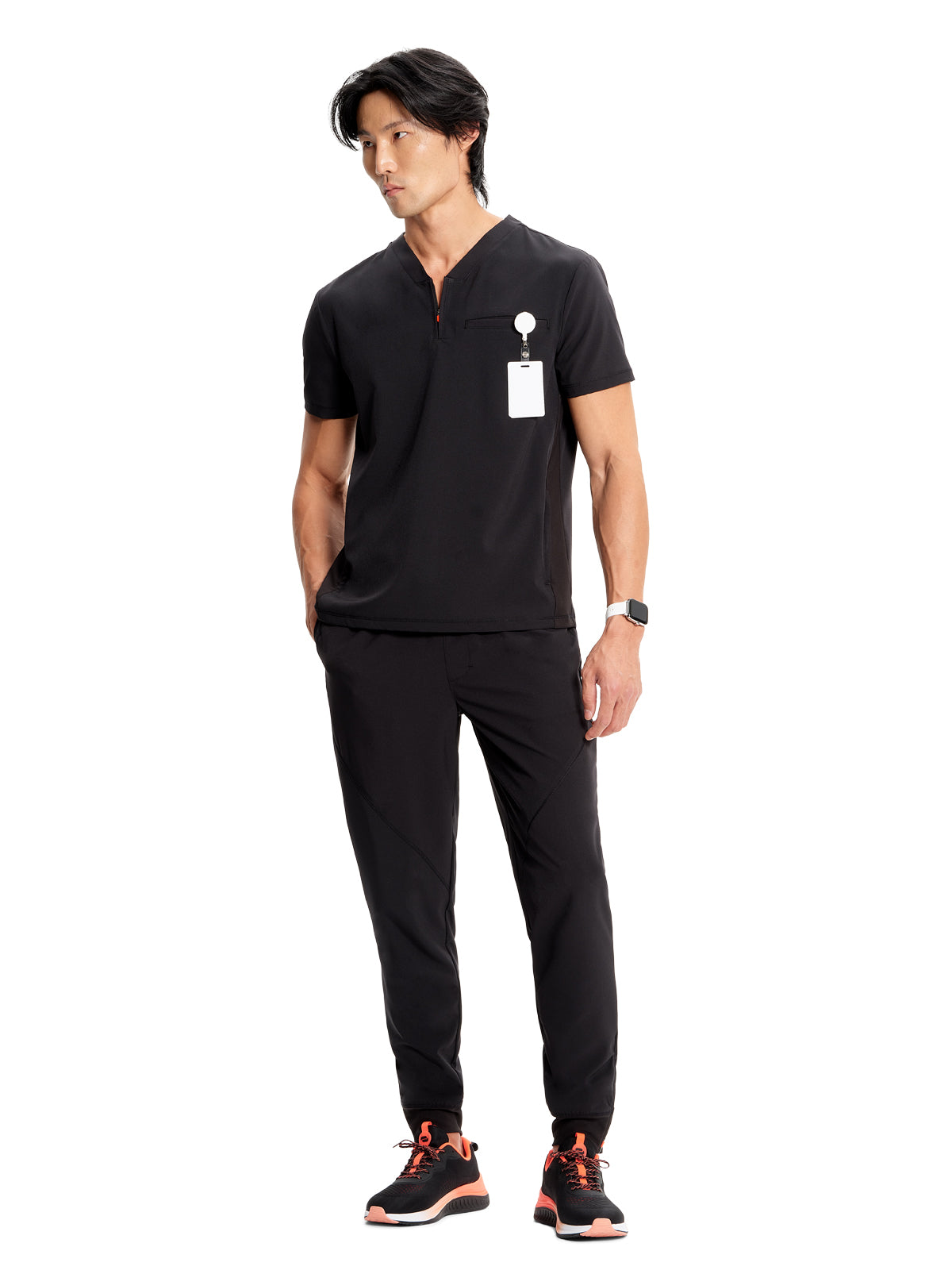 Men's V-Neck Scrub Top - IN702A - Black