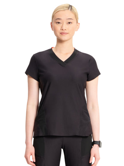 Women's 2-Pocket V-Neck Top - IN706A - Black