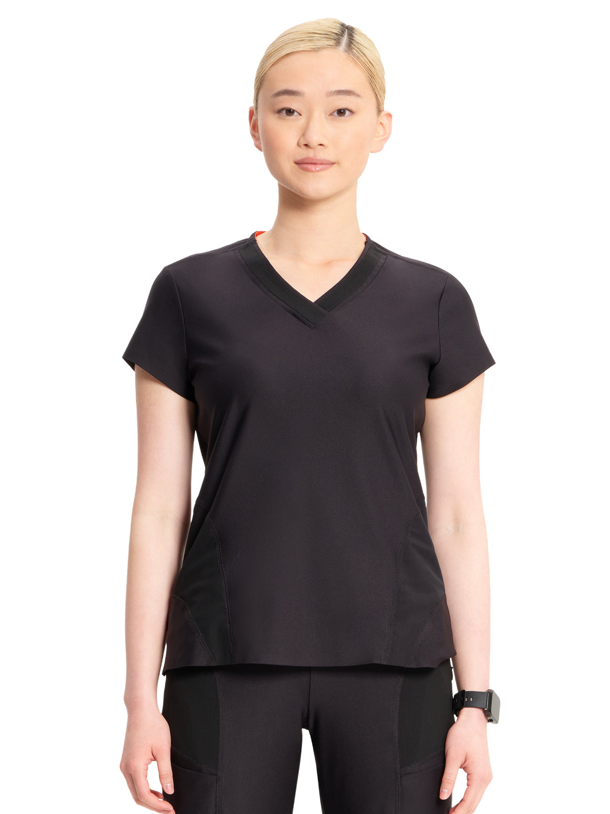 Women's 2-Pocket V-Neck Top - IN706A - Black
