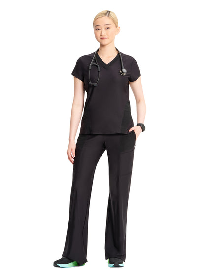 Women's 2-Pocket V-Neck Scrub Top - IN706A - Black