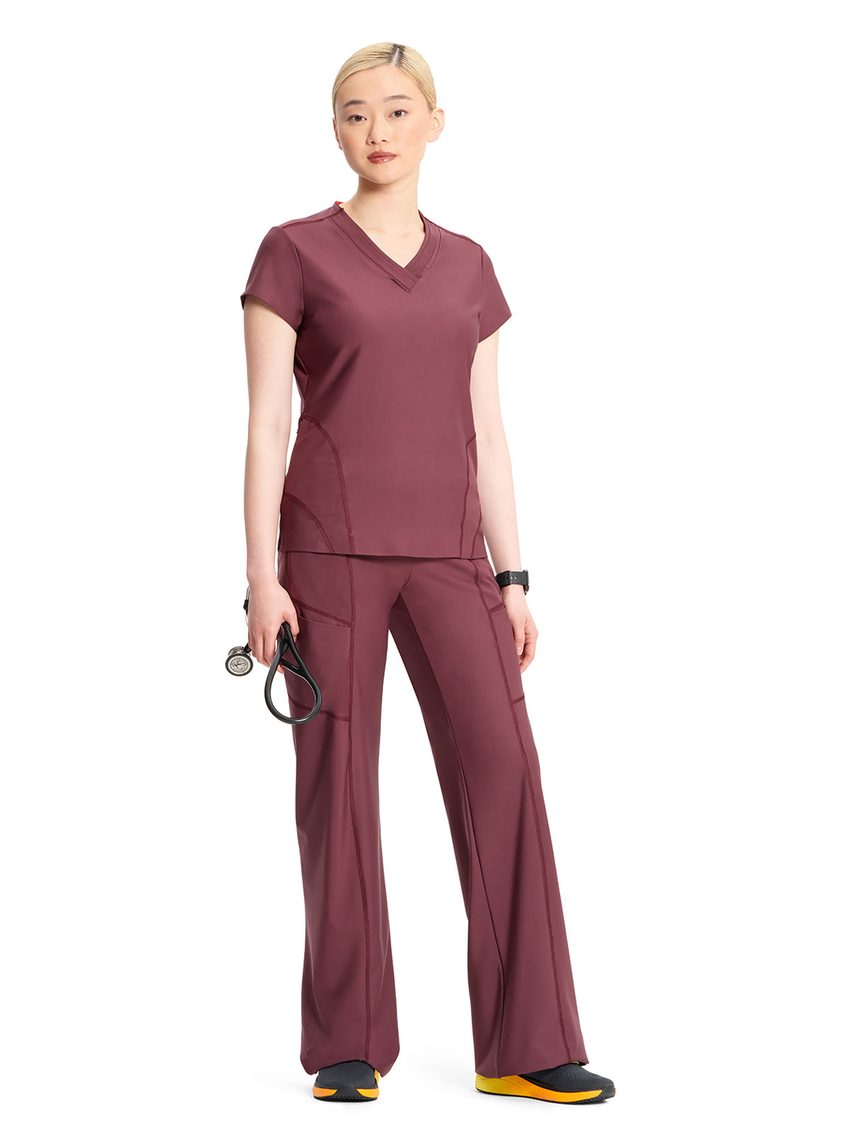 Women's 2-Pocket V-Neck Scrub Top - IN706A - Plum Velvet