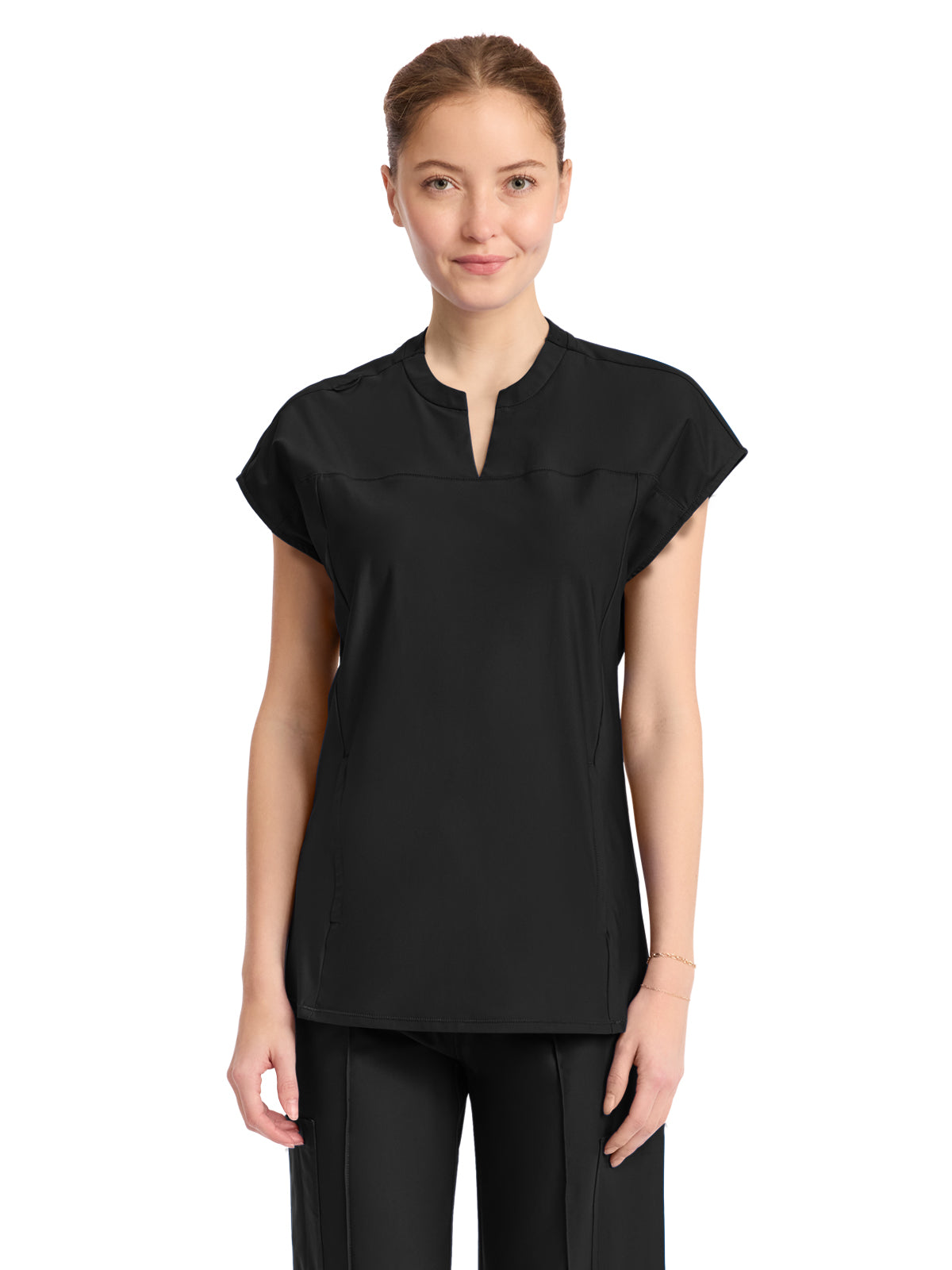 Women's 2-Pocket Henley Top - IN811A - Black