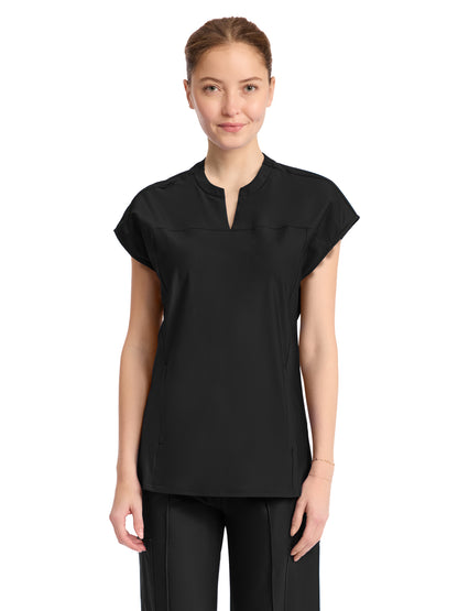 Women's 2-Pocket Henley Top - IN811A - Black