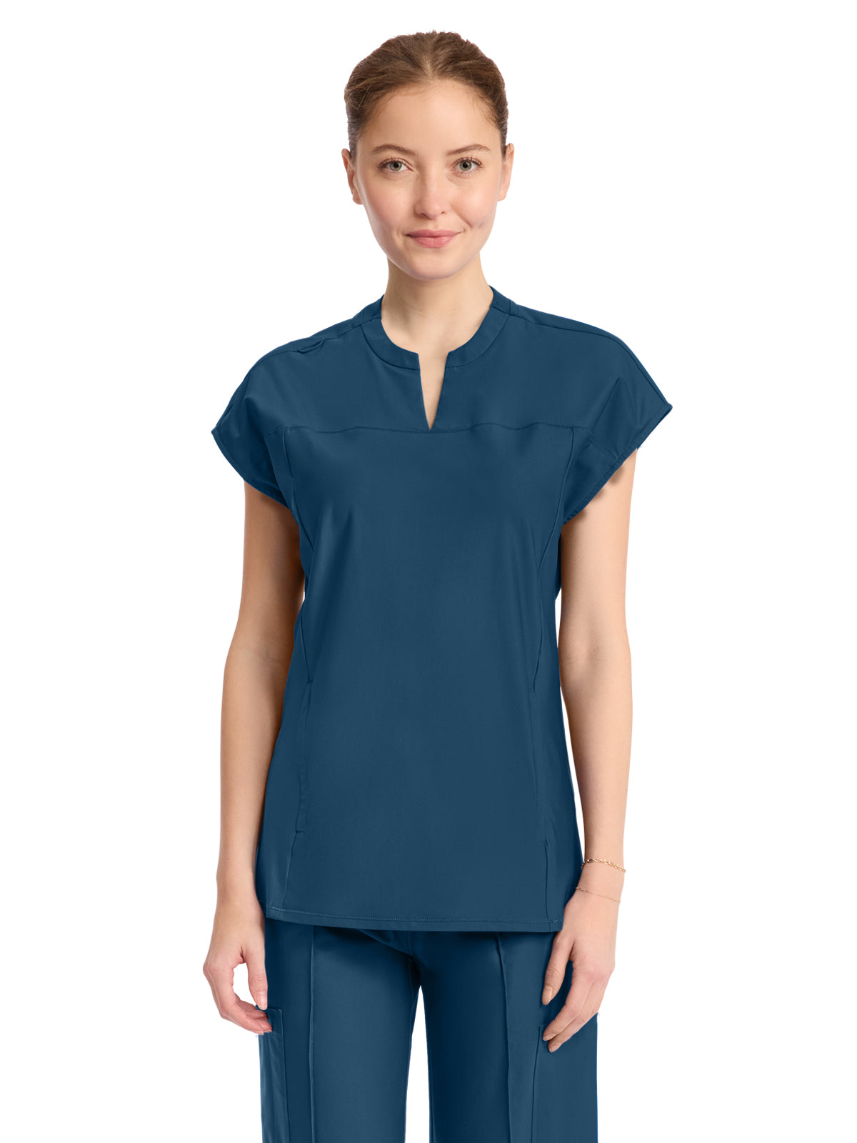Women's 2-Pocket Henley Top - IN811A - Caribbean Blue
