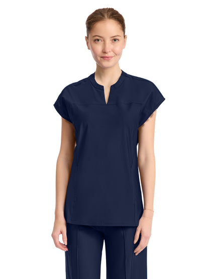 Women's 2-Pocket Henley Top - IN811A - Navy
