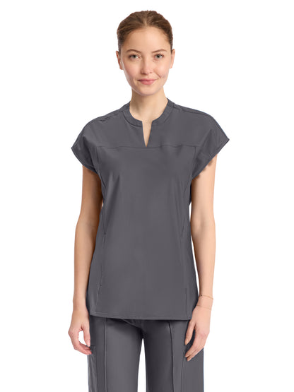 Women's 2-Pocket Henley Top - IN811A - Pewter