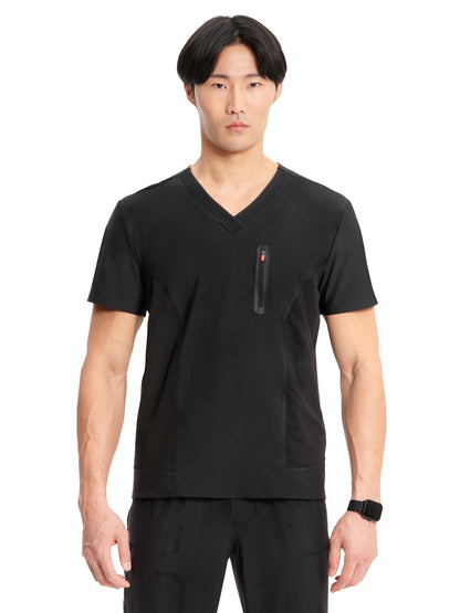 Men's 3-Pocket V-Neck Scrub Top - IN823A - Black