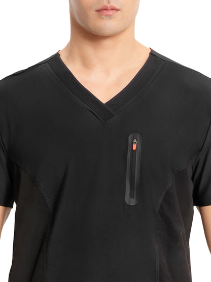 Men's 3-Pocket V-Neck Scrub Top - IN823A - Black