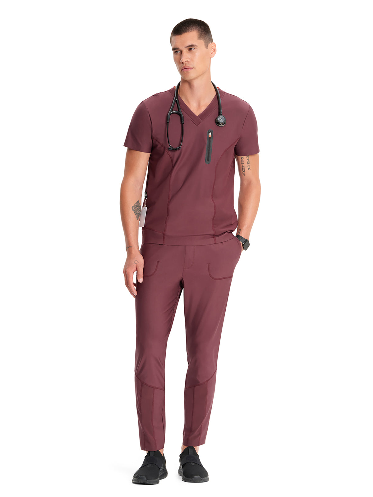 Men's 3-Pocket V-Neck Scrub Top - IN823A - Plum Velvet