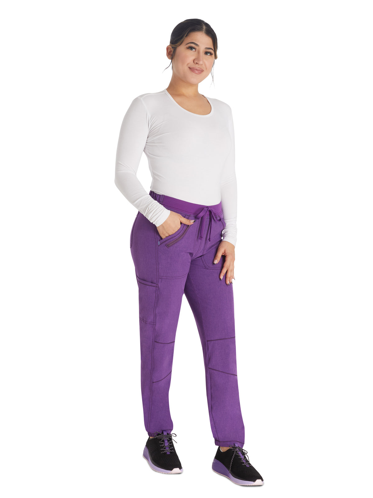 Women's 6-Pocket Contemporary Scrub Pant - IP042A - Heather Magenta