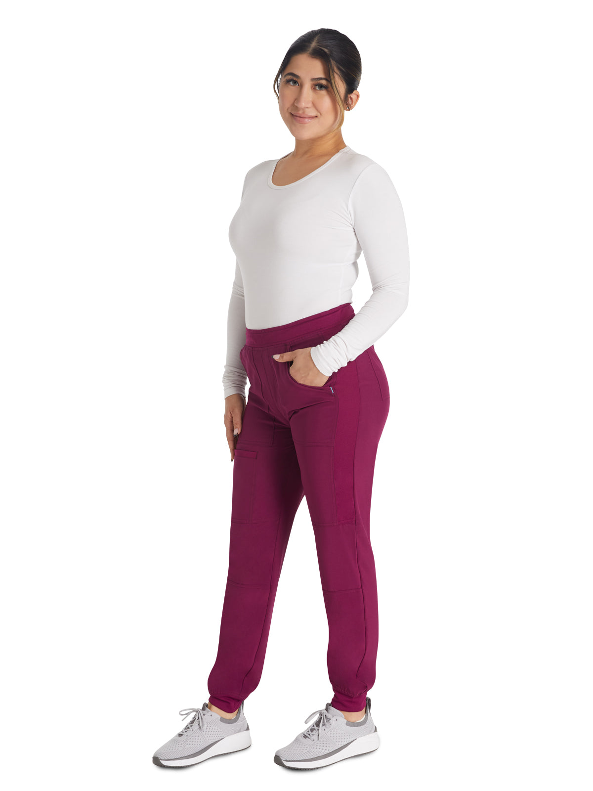 Women's 5-Pocket Tapered Leg Scrub Pant - IP045A - Wine