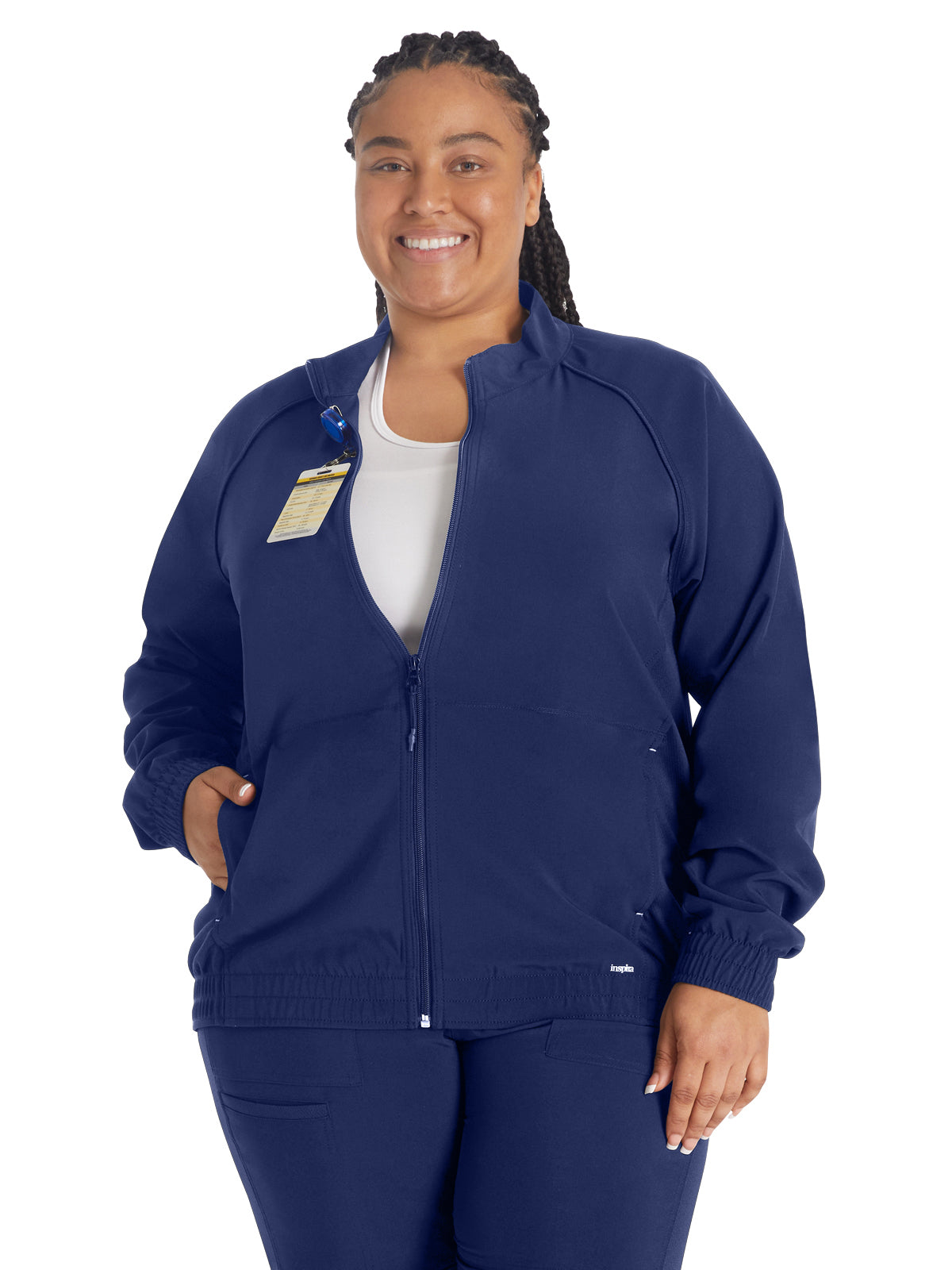 Women's 2-Pocket Zip Front Scrub Jacket - IP307A - Navy