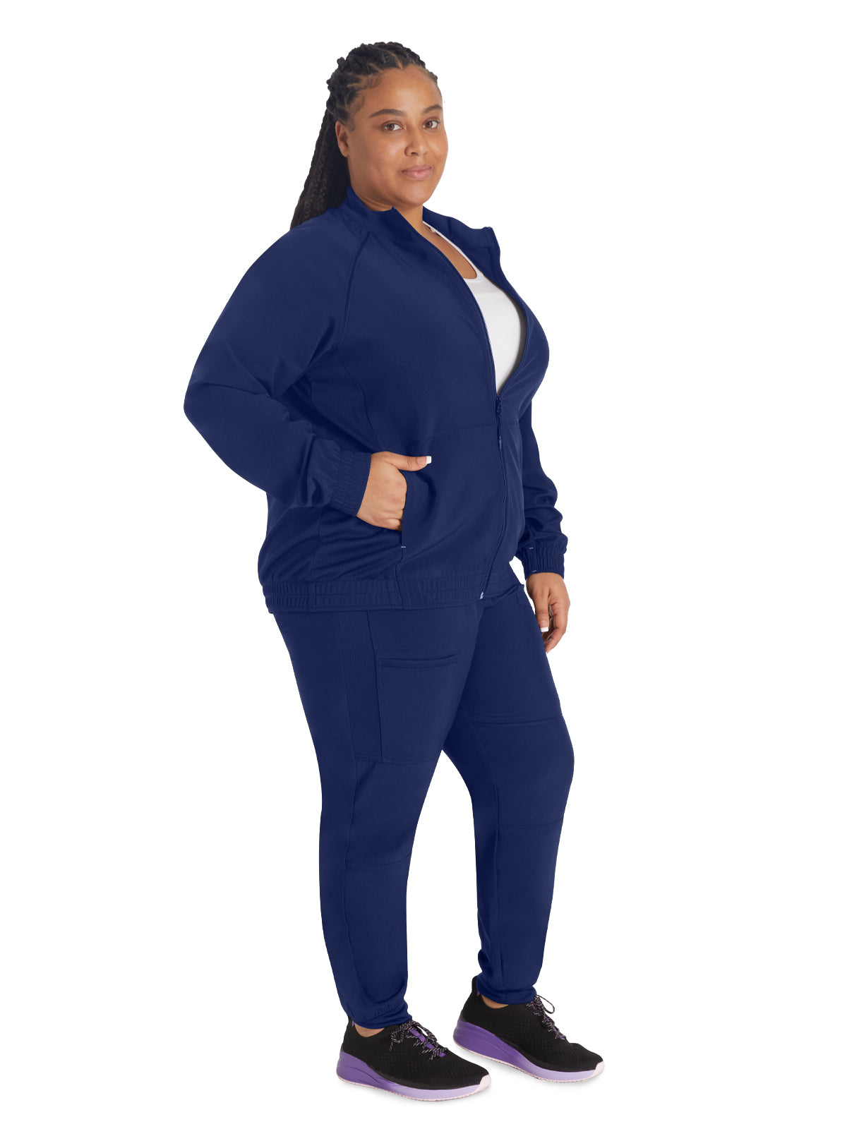 Women's 2-Pocket Zip Front Scrub Jacket - IP307A - Navy