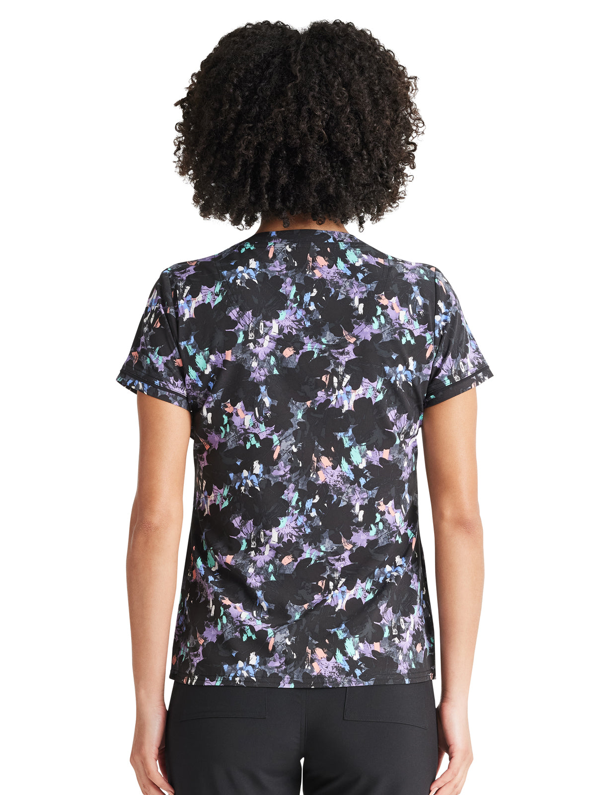 Women's 3-Pocket Round Neck Print Scrub Top - IP723 - Blooms In Motion