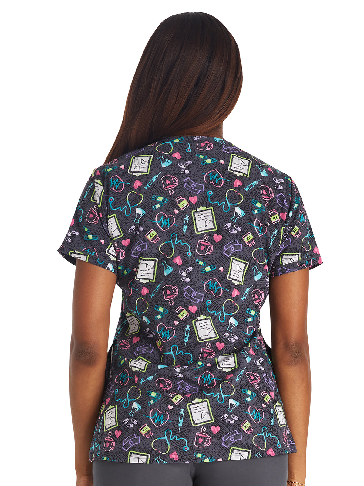 Women's 3-Pocket Round Neck Print Scrub Top - IP723 - Nurse All Day