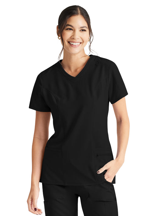 Women's 4-Pocket V-Neck Scrub Top - IP727A - Black