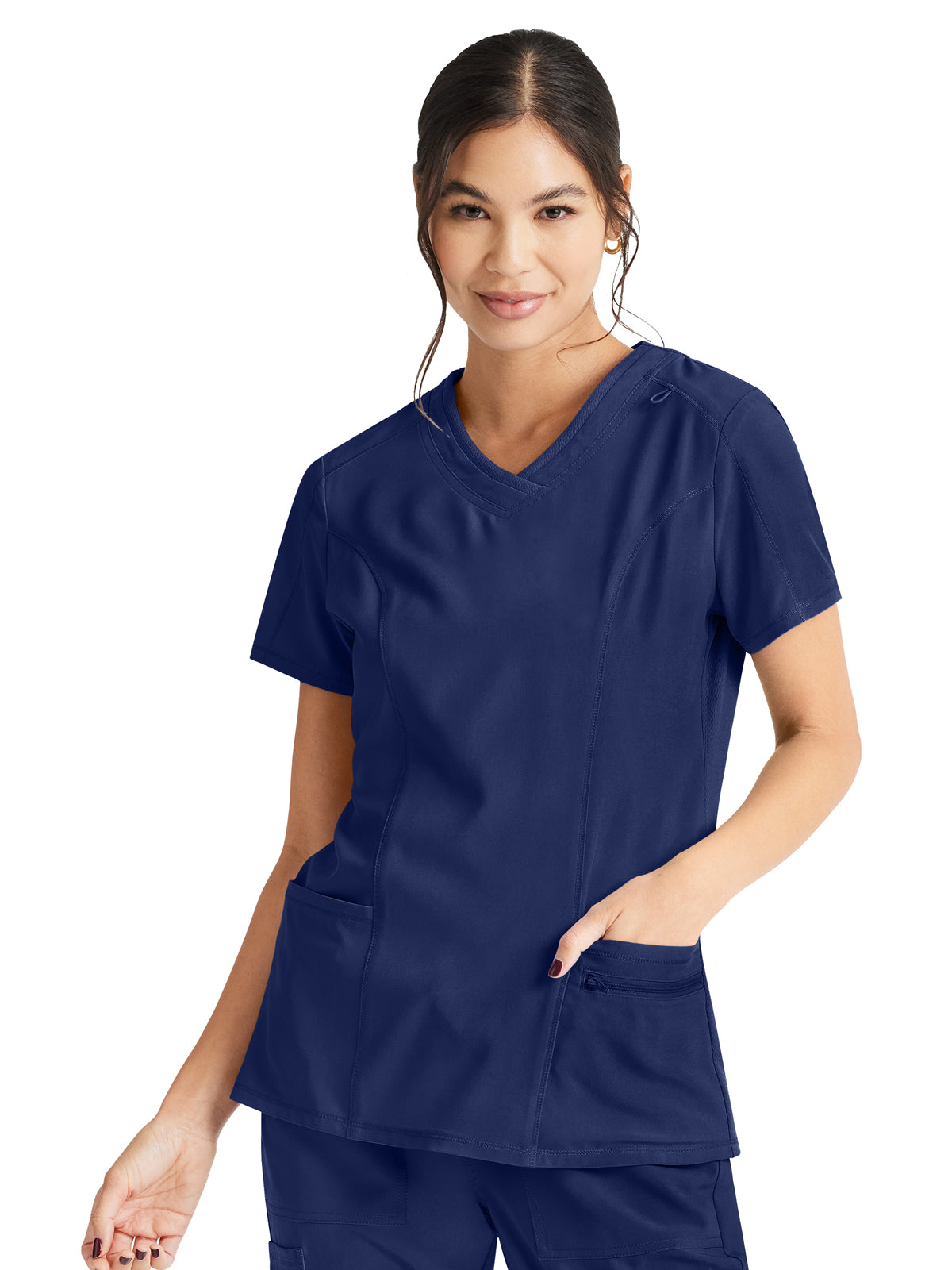 Women's 4-Pocket V-Neck Scrub Top - IP727A - Navy