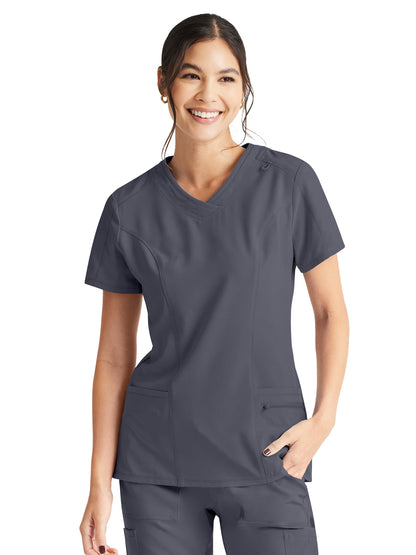 Women's 4-Pocket V-Neck Scrub Top - IP727A - Pewter