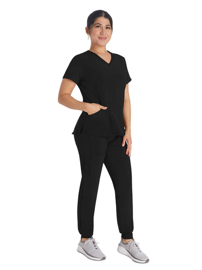 Women's 3-Pocket V-Neck Scrub Top - IP790A - Black