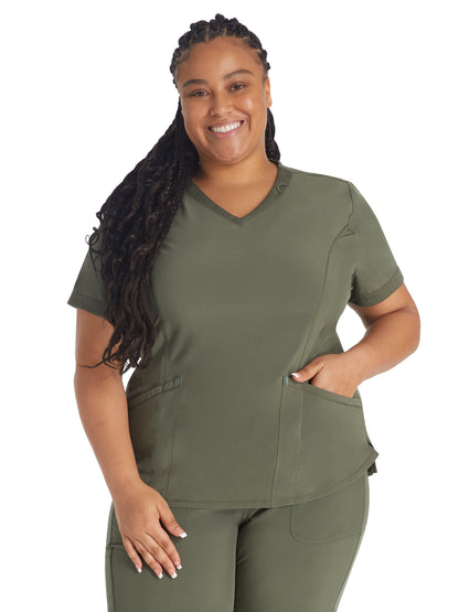 Women's 3-Pocket V-Neck Scrub Top - IP790A - Golden Moss