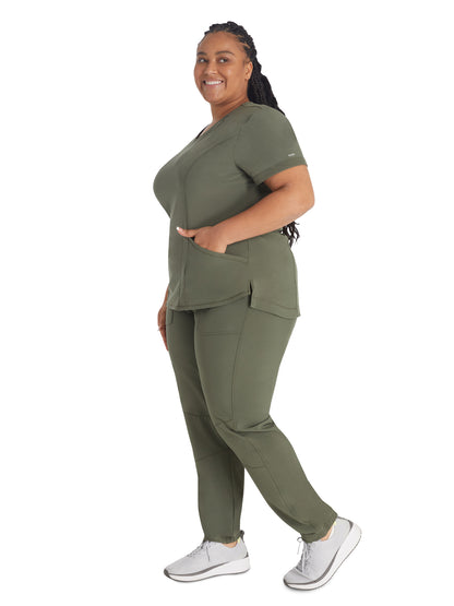 Women's 3-Pocket V-Neck Scrub Top - IP790A - Golden Moss