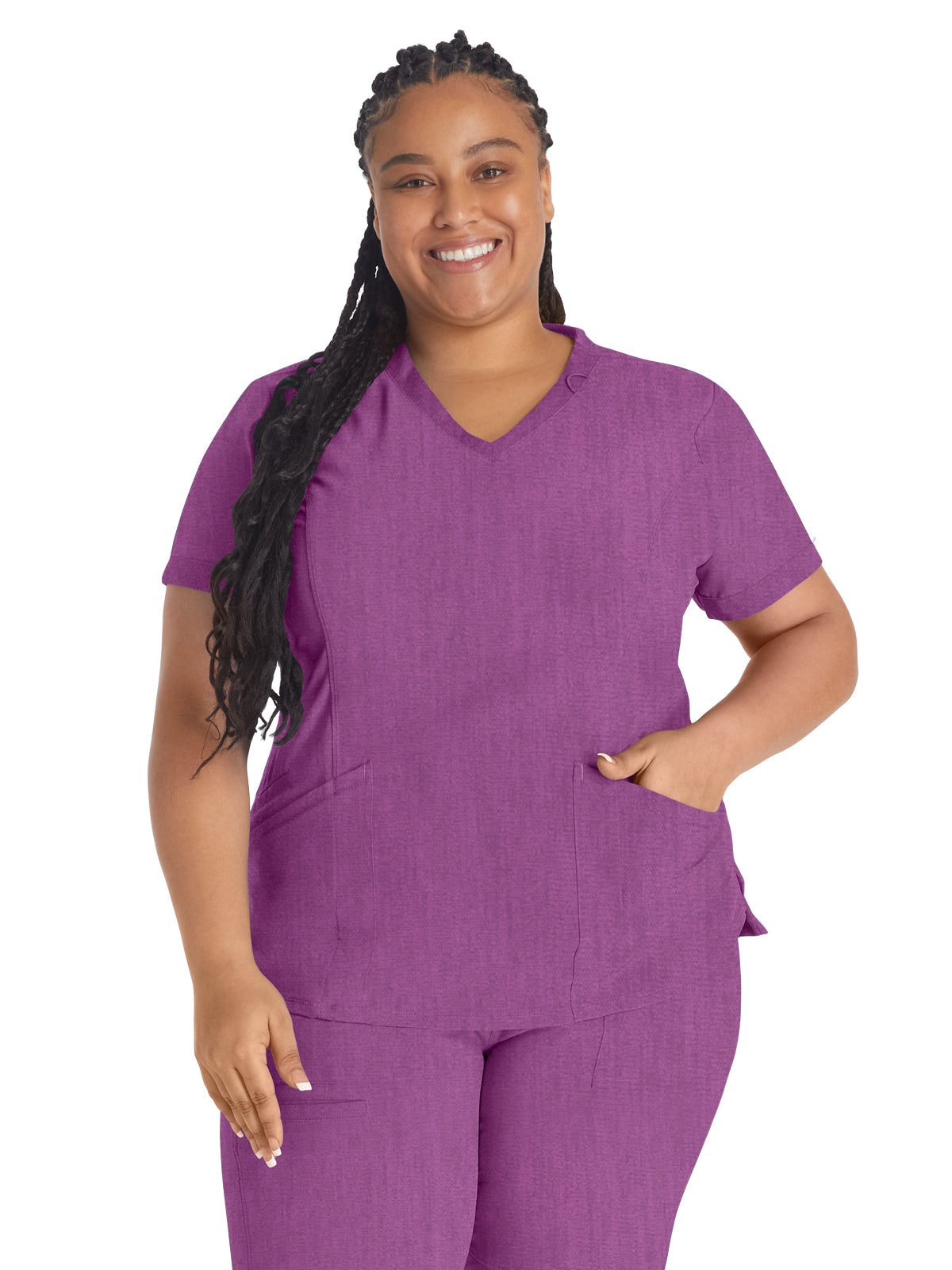 Women's 3-Pocket V-Neck Scrub Top - IP790A - Heather Magenta